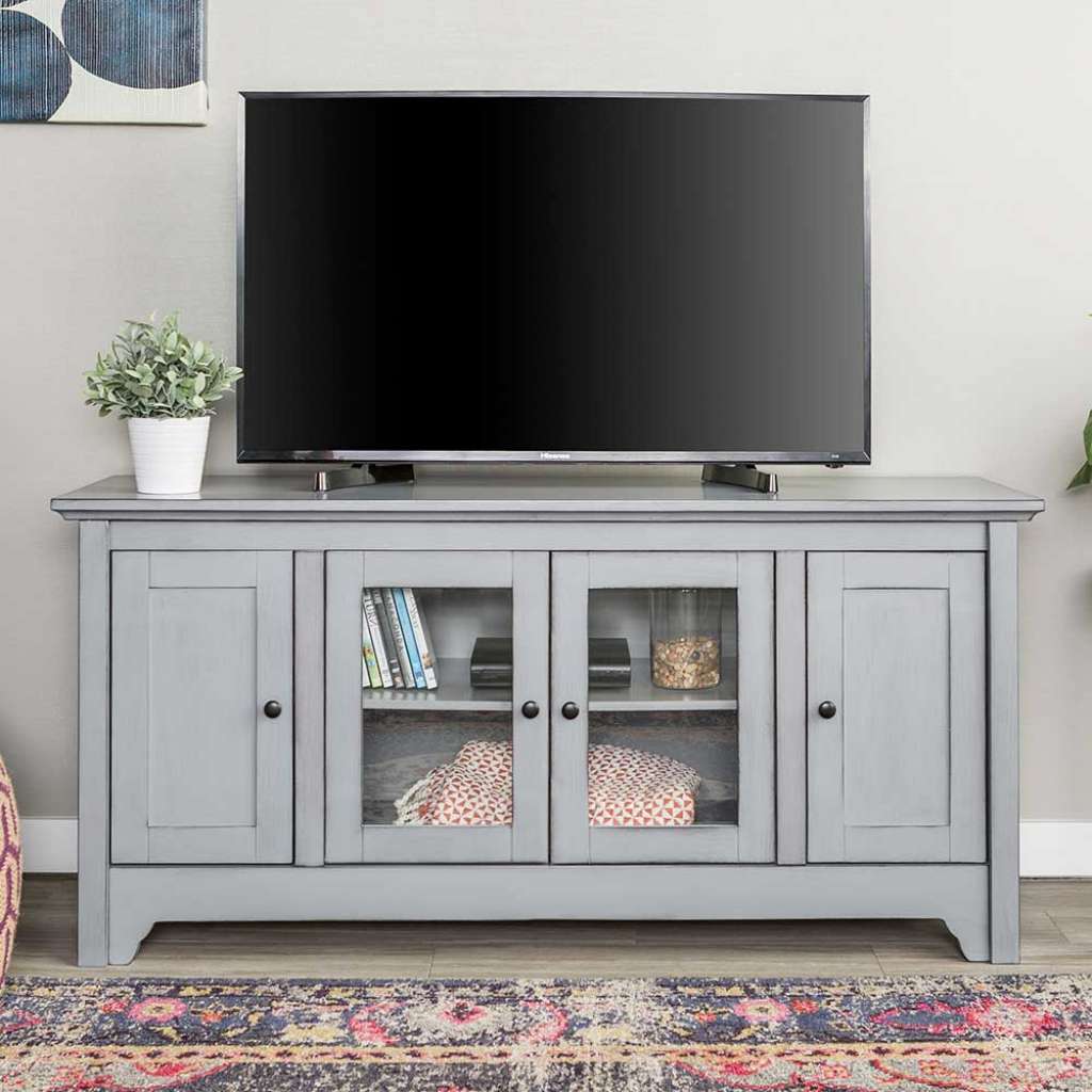 Vintage Fernsehmöbel in antik Grau Glastüren