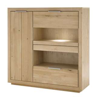 Wohnzimmer Highboard aus Wildeiche teilmassiv Bianco geölt