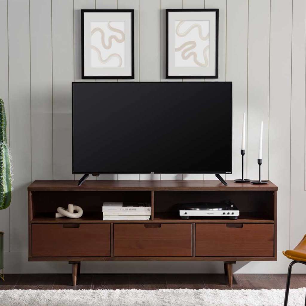 Unterschrank Fernseher im Retrostil Kiefer Massivholz Braun