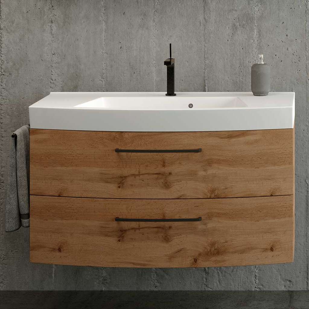 100 cm Waschbeckenschrank in Wildeichefarben zwei Schubladen