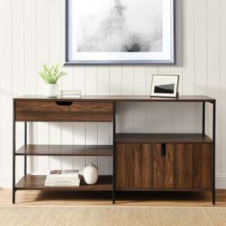 Sideboard offenes Fach im Retrostil Nussbaum Optik und Schwarz