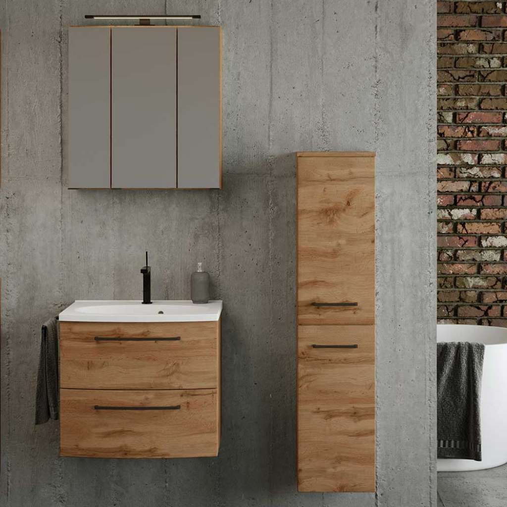 Gästetoilette Set mit Spiegelschrank inklusive Waschbecken (dreiteilig)