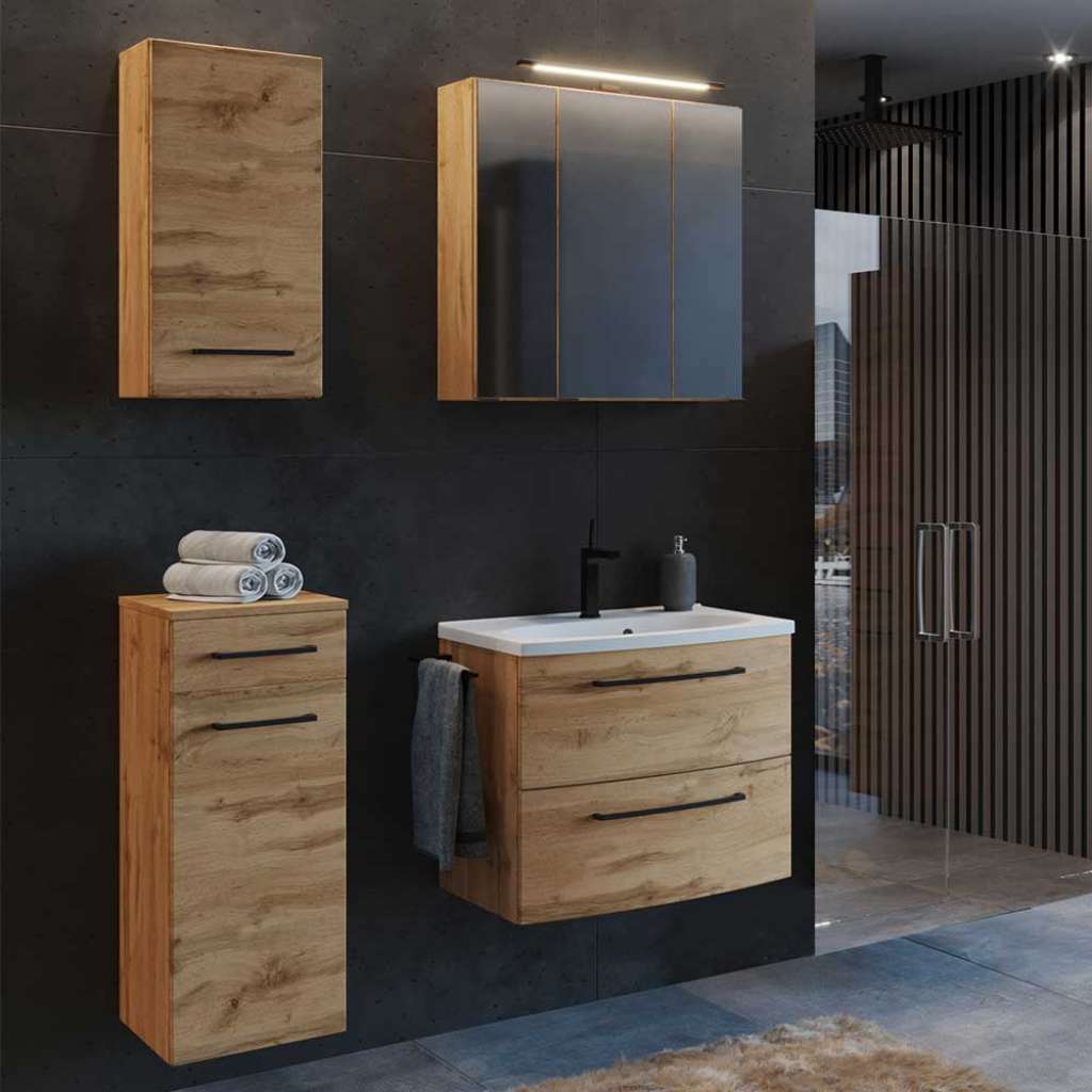 Waschplatz Set Wildeiche Holzoptik mit Struktur Made in Germany (vierteilig)