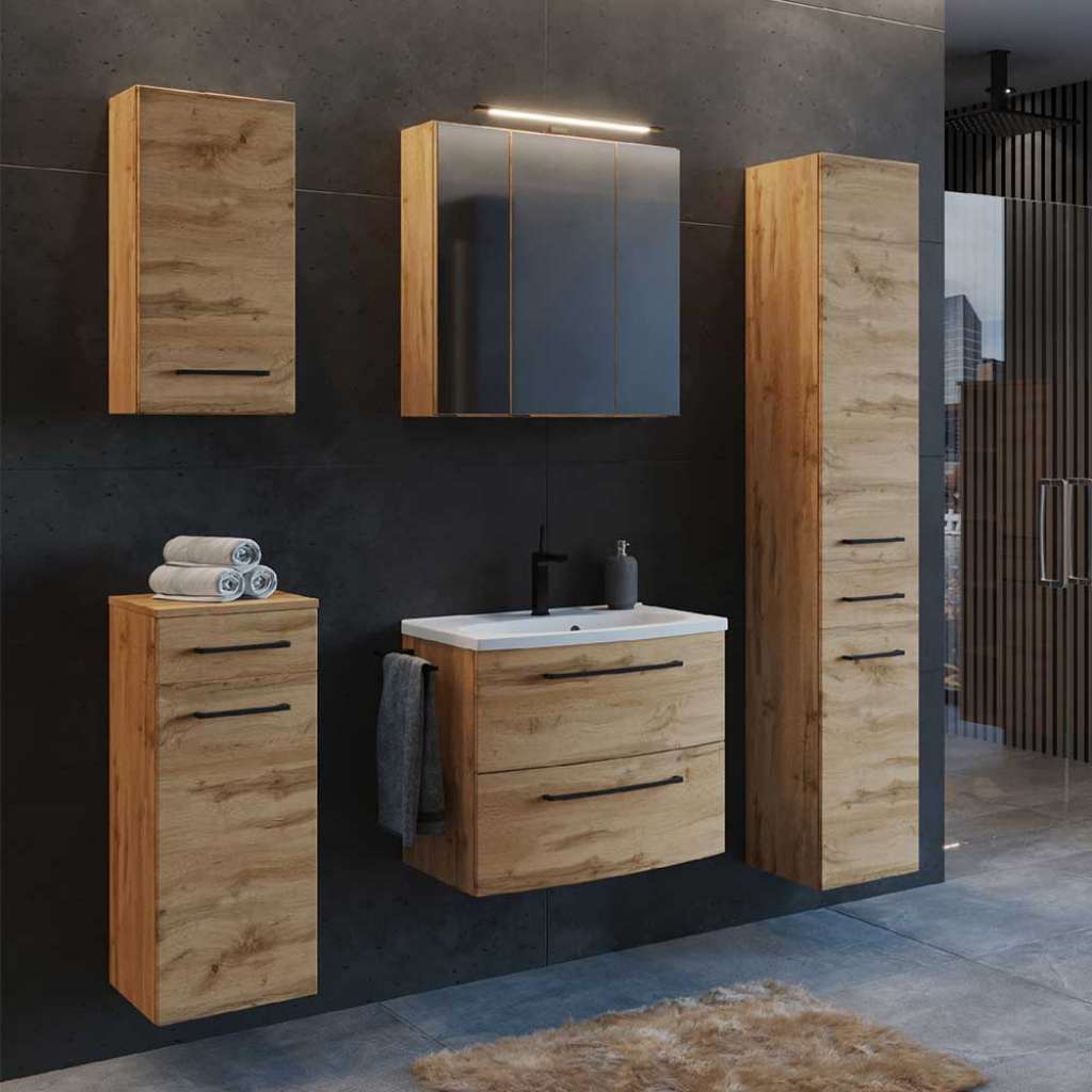 Landhaus Badmöbel mit Waschbecken 60 cm Spiegelschrank (fünfteilig)