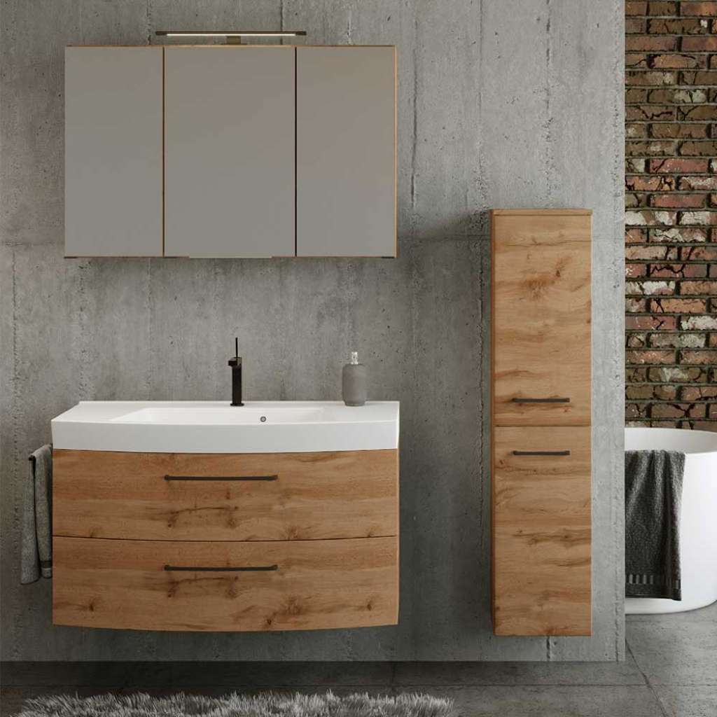 Hochwertiges Badmöbel Set mit Spiegelschrank inklusive Waschbecken (dreiteilig)