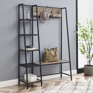 Flurgarderobe im Industry und Loft Stil Holz Grey Wash & Schwarz