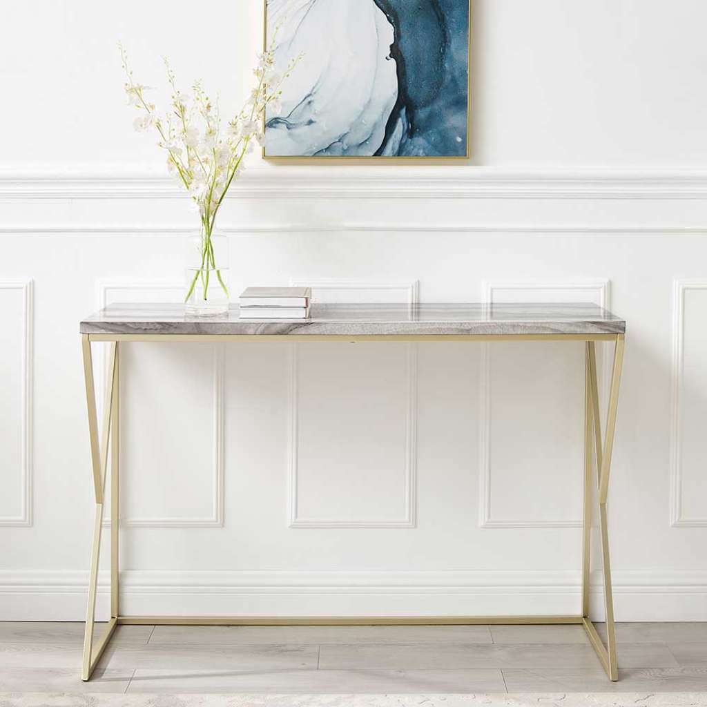 Tischkonsole Marmor Optik Metallgestell Goldfarben