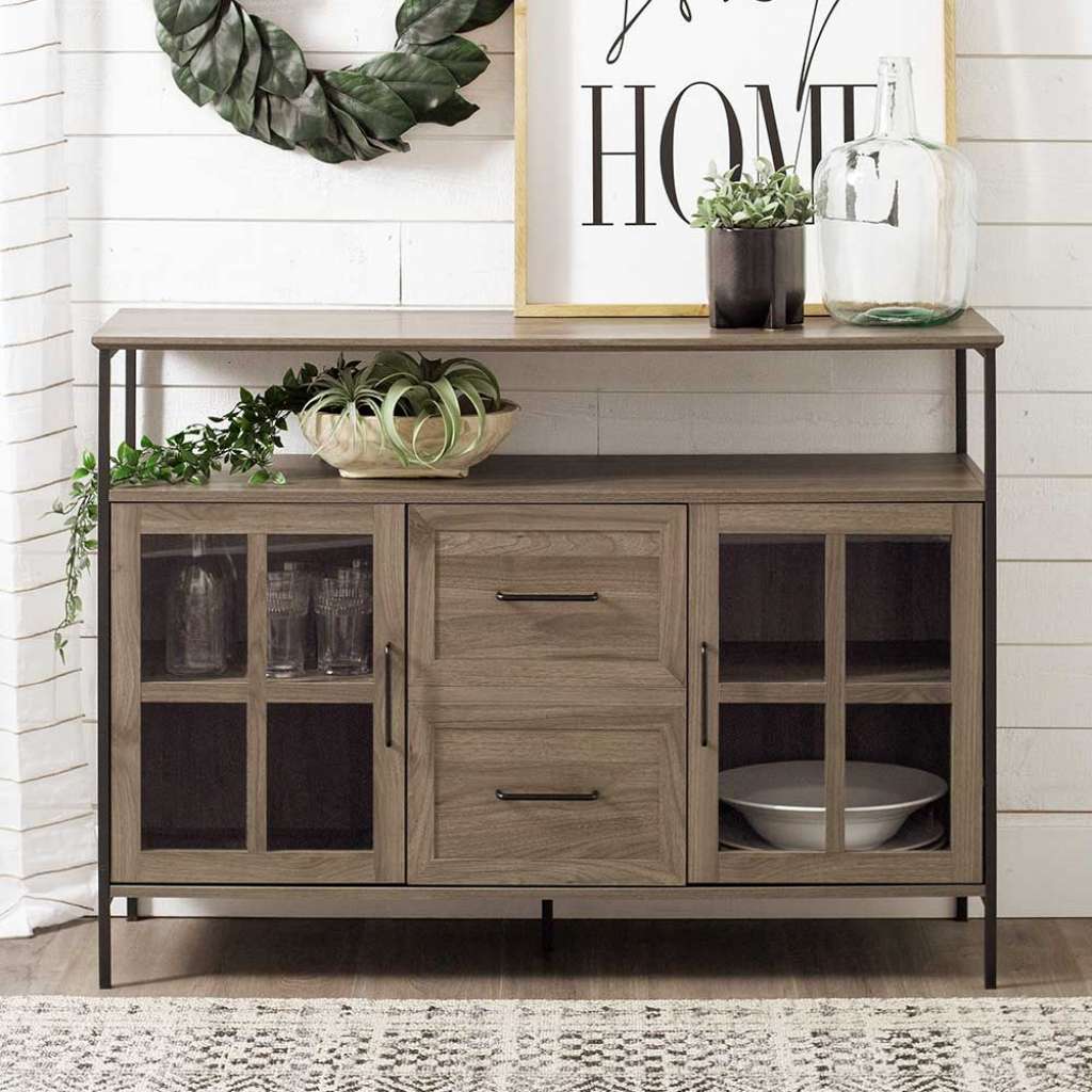 Country Sideboard mit Glastüren Holz Grey Wash & Schwarz