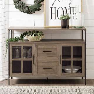 Country Sideboard mit Glastüren Holz Grey Wash & Schwarz