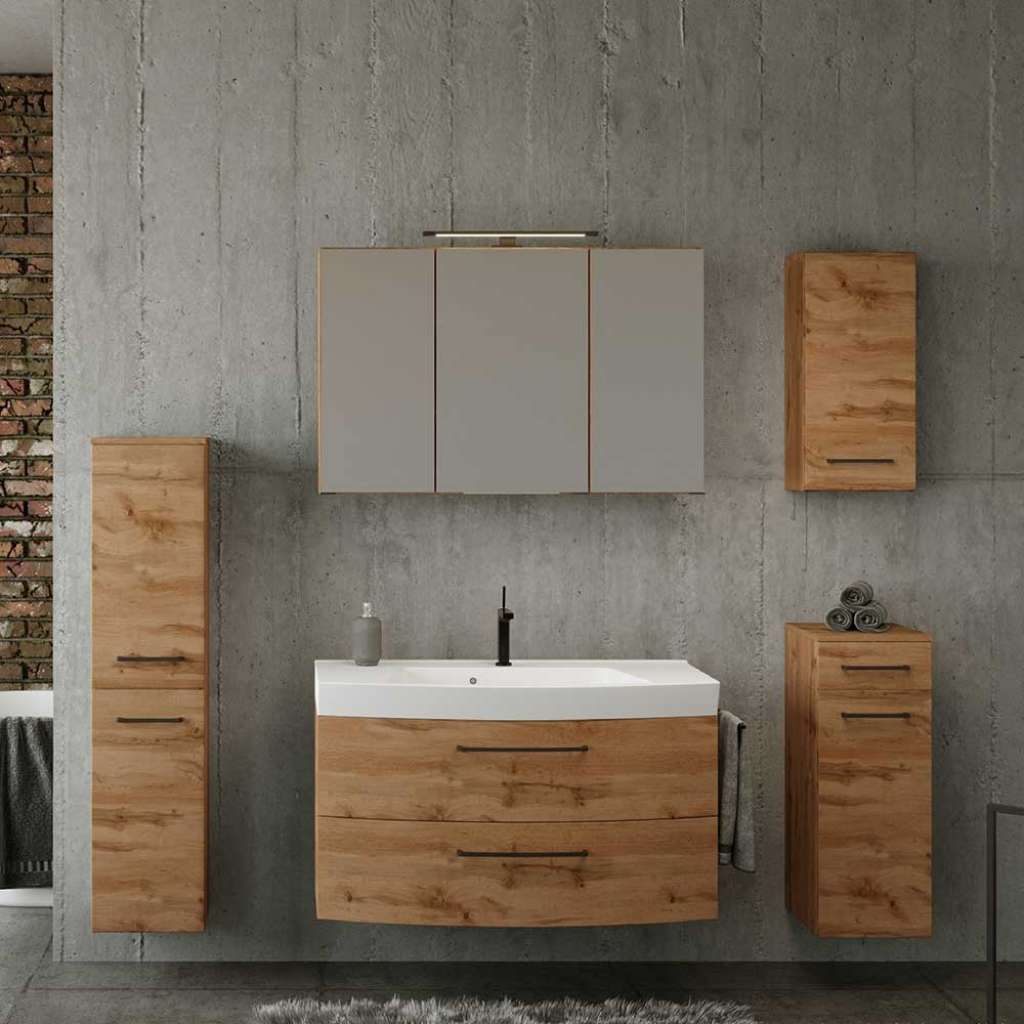 Badezimmermöbel mit Waschbecken im Landhausstil Holzoptik (fünfteilig)