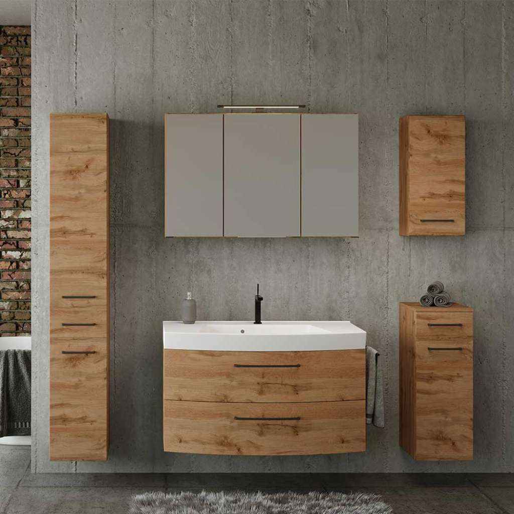 Badmöbel mit Waschbecken im Landhausstil Made in Germany (fünfteilig)