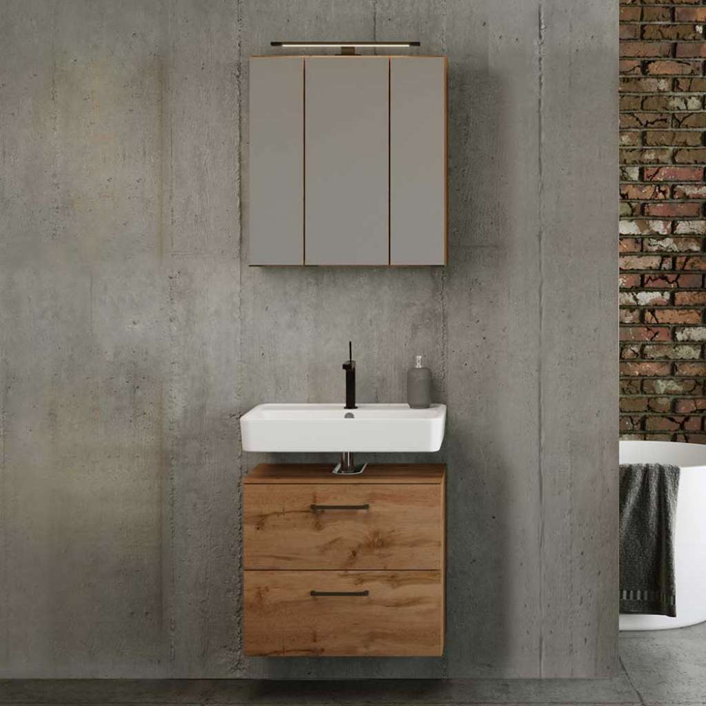 Gäste Toilette Badmöbel in Wildeichefarben 60 cm breit (zweiteilig)