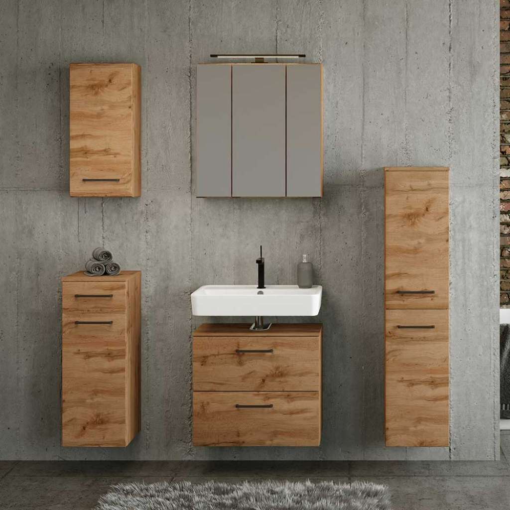 Bad Set Wildeiche Holzoptik Spiegelschrank (fünfteilig)