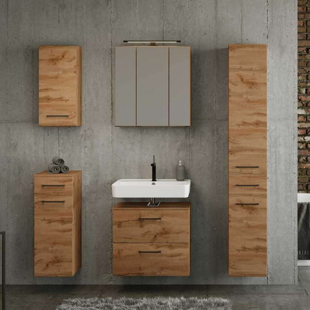 Badmöbelset Wildeiche Holzoptik 185 cm hoch (fünfteilig)