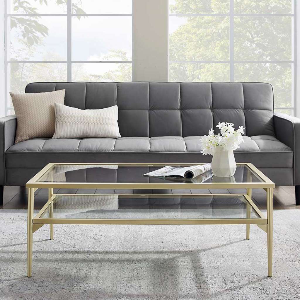 Glasstisch mit Metallgestell Goldfarben