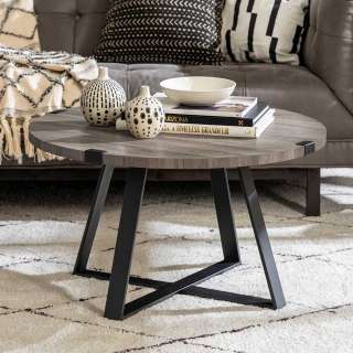 Industrial Sofatisch mit Metall Bügelgestell Schwarz
