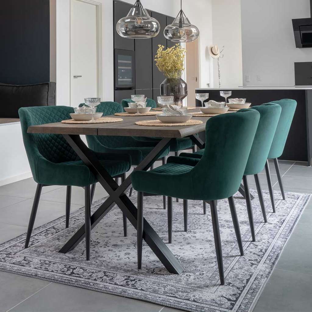 Sitzgarnitur Esszimmer Stühle Dunkelgrün Samt Bezug (siebenteilig)
