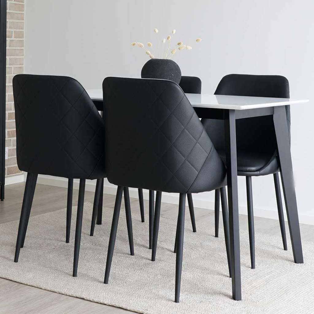 4 Personen Essgruppe Stühle Kunstleder Schwarz modernem Design (fünfteilig)