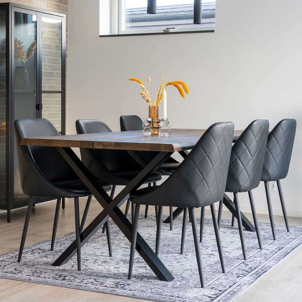 6 Personen Essgruppe Stühle Schwarz Tisch Eiche Rauchfarben (siebenteilig)