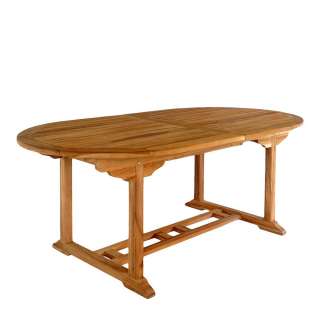 Terrassentisch aus Teak Massivholz ovaler Tischplatte