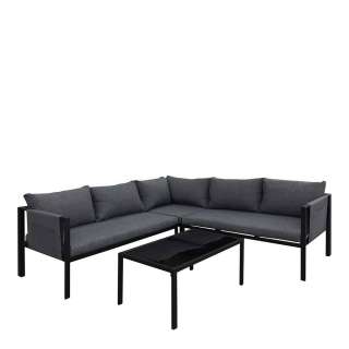 Lounge Ecksofa mit Tisch Stahl & Glas (zweiteilig)