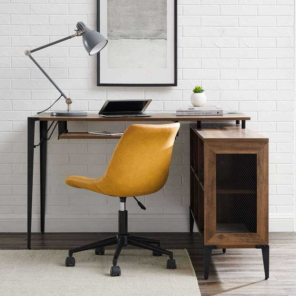 Winkel Schreibtisch im Industry und Loft Stil Tastaturauszug