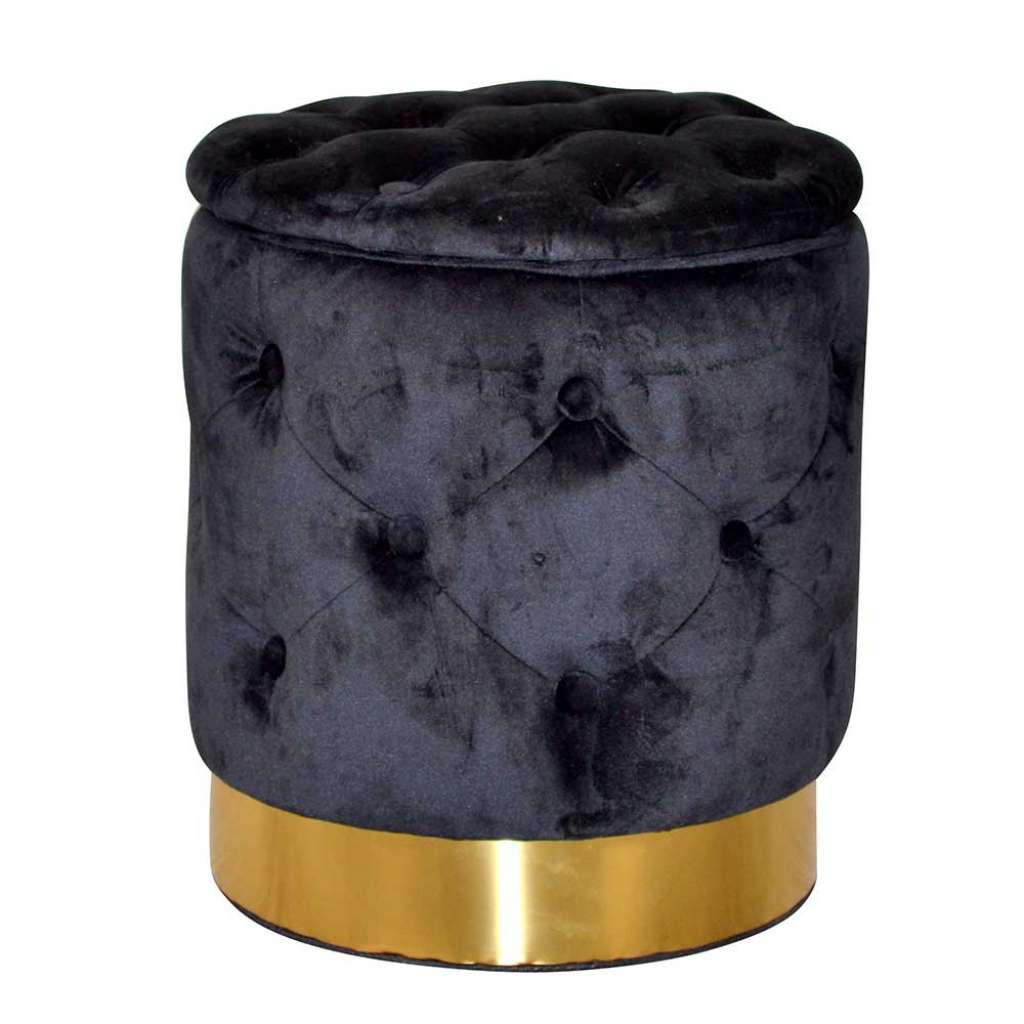 Samt Polsterhocker mit Stauraum Schwarz und Goldfarben