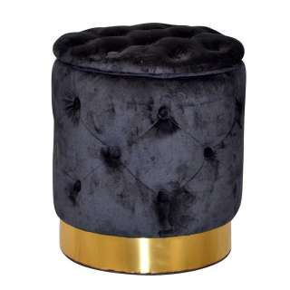 Samt Polsterhocker mit Stauraum Schwarz und Goldfarben