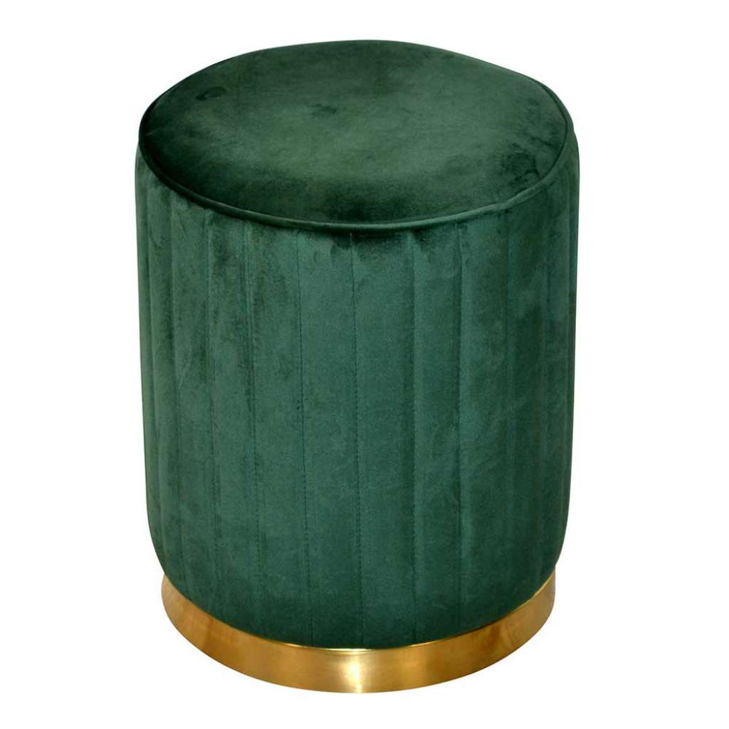 Samt Sitzpouf in Grün und Goldfarben Retrostil