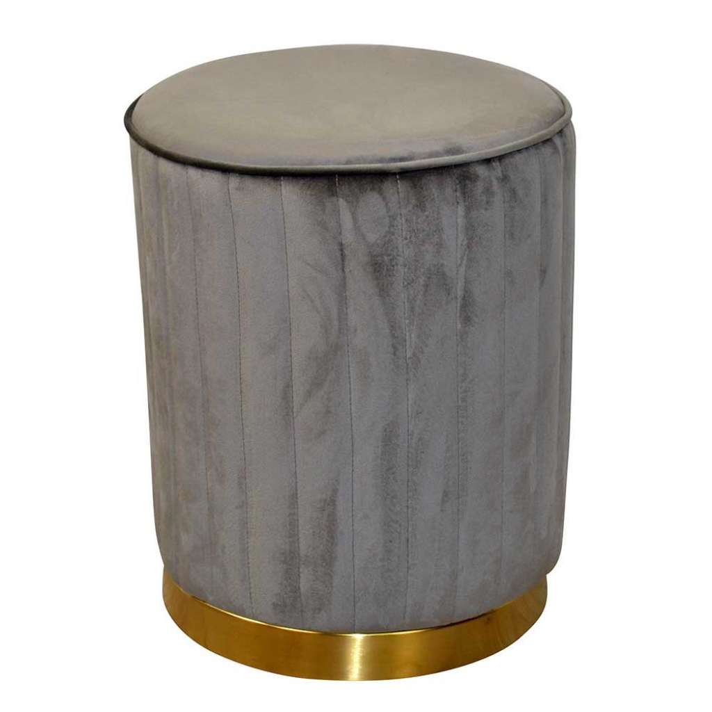 Samt Sitzpouf in Grau und Goldfarben 43 cm hoch