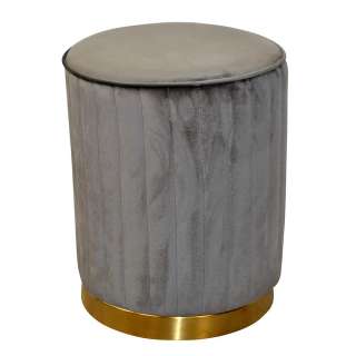 Samt Sitzpouf in Grau und Goldfarben 43 cm hoch