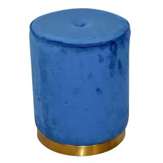 Runder Samt Beistellhocker in Blau und Goldfarben Retrostil