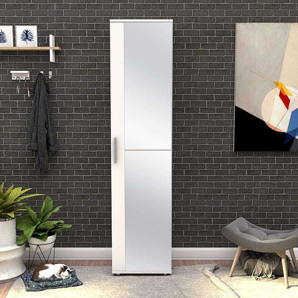 Schuh Schrank weiß mit Spiegeltür 187 cm hoch