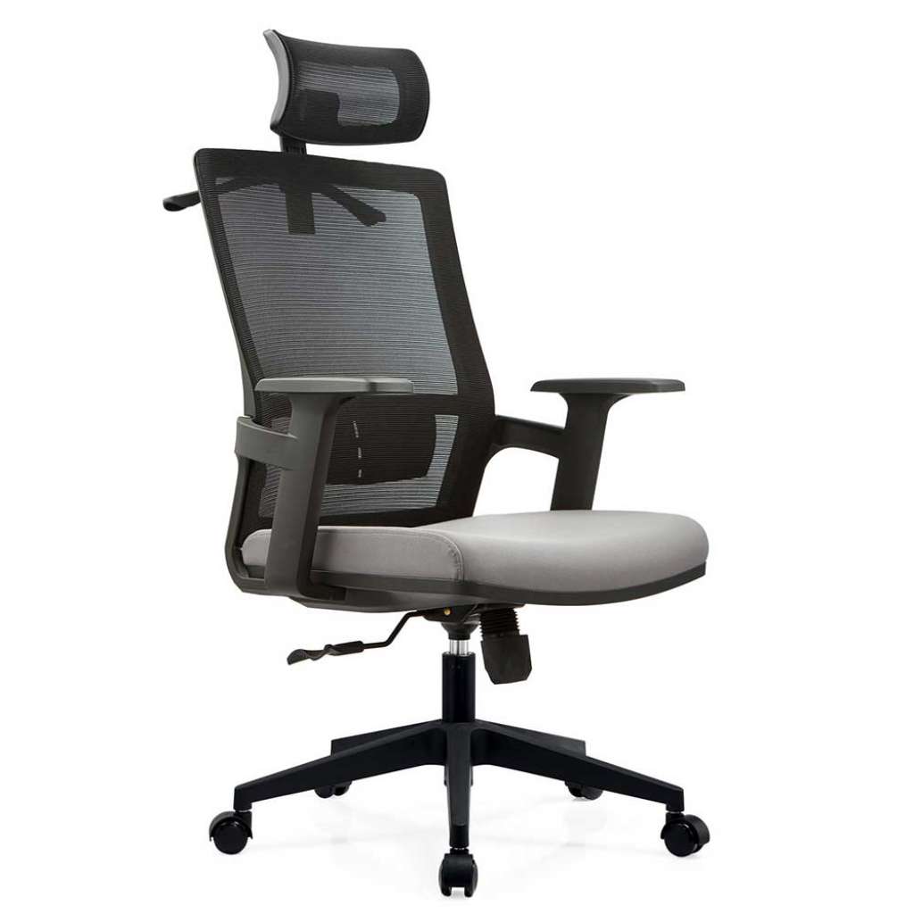 Computerstuhl mit Kopfstütze Schwarz und Grau