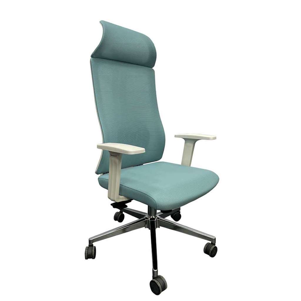 Moderner Computerstuhl in Mintgrün Weiß Silberfarben verstellbaren Armlehnen