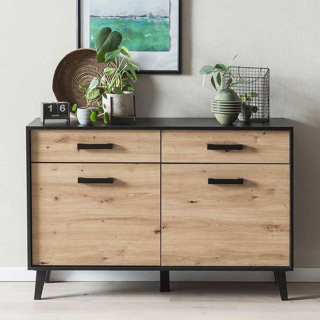 Kleines Sideboard in Wildeichefarben Schwarz