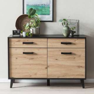 Kleines Sideboard in Wildeichefarben Schwarz