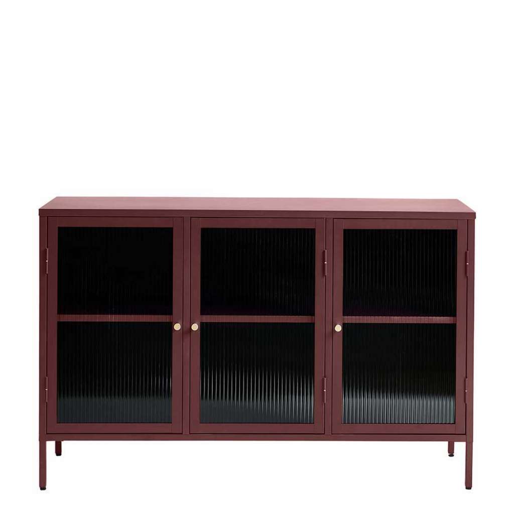 Metall Sideboard in Rot 3 Glastüren