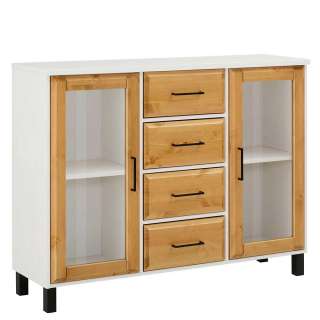 Esszimmersideboard mit Glastüren Kiefer Honigfarben & Weiß