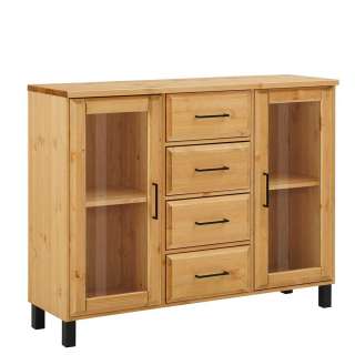 Kiefer Sideboard mit Glastüren vier Schubladen