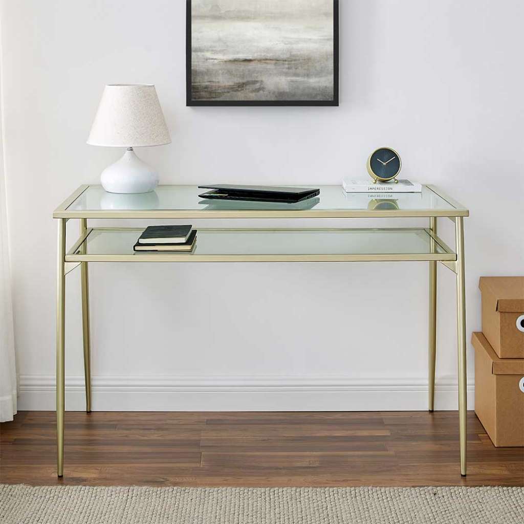 Glas Konsolentisch in Goldfarben Metallgestell