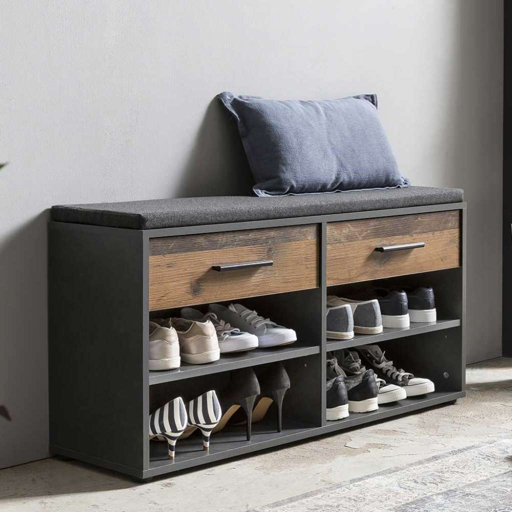Garderoben Sitzbank in Holz Antik Optik Ablage für Schuhe