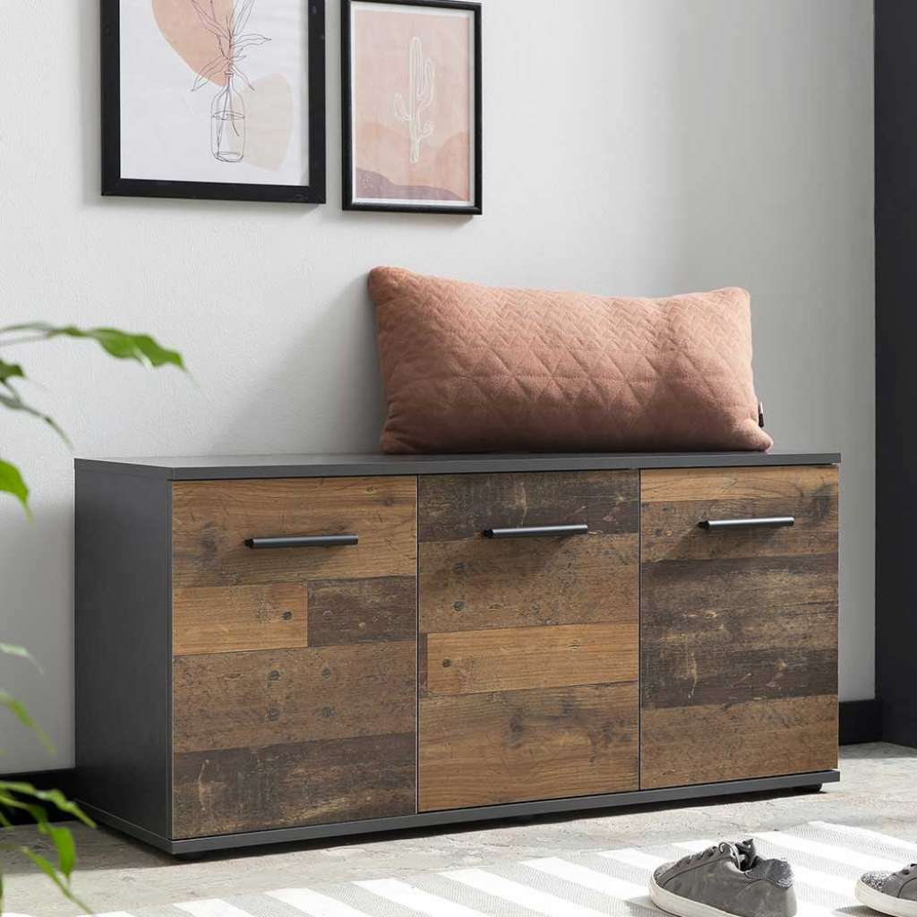 Schuhgarderobe Made in Germany Holz Antik Optik & Dunkelgrau