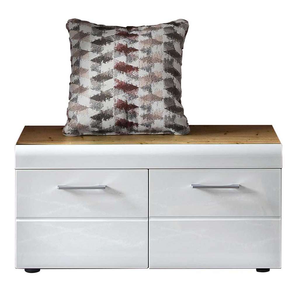 Garderobenschuhschrank in Wildeichefarben Weiß Hochglanz