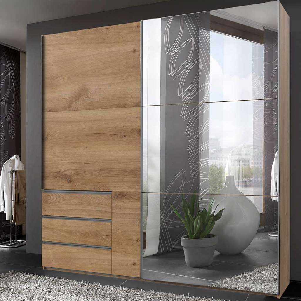 Ankleideschrank mit Spiegel in Eichefarben 250 cm breit