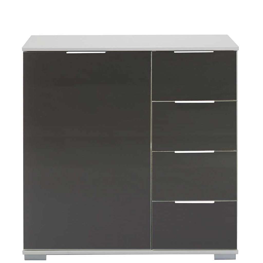 Kommode Schwarz glasbeschichtet 1 türig 4 Schubkästen