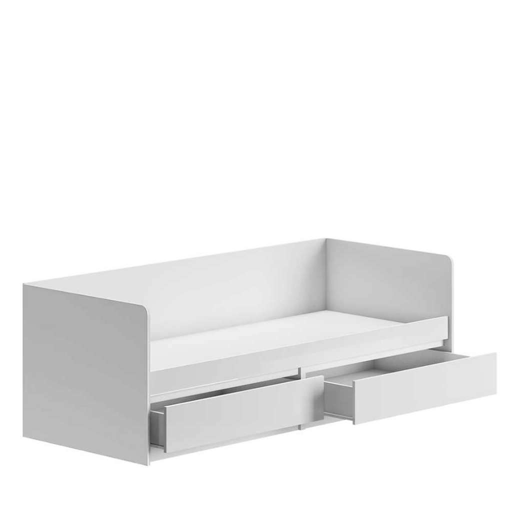 Jugendbett mit Schubladen in Weiß Hochglanz 70 cm hoch