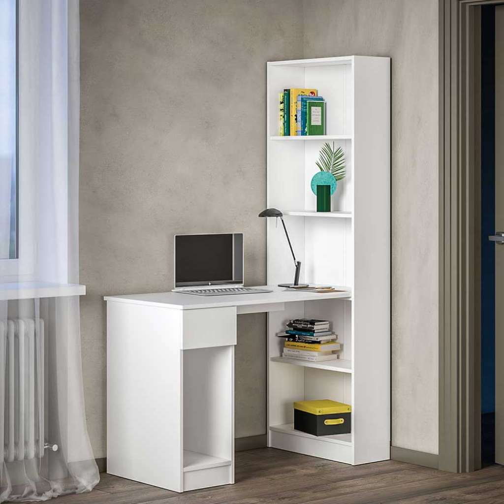Bürotisch mit Regal in Weiß 179 cm hoch