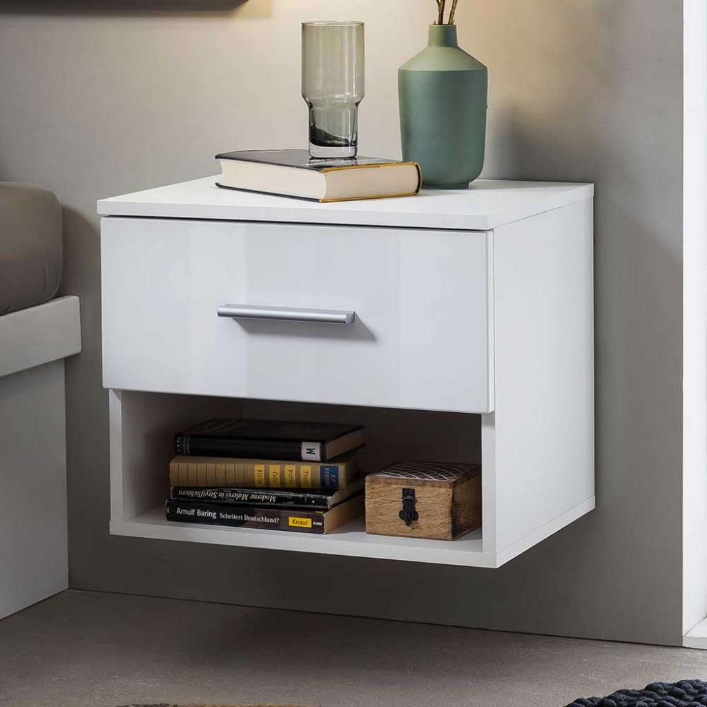 Nachttischschrank für die Wandmontage Weiß Hochglanz