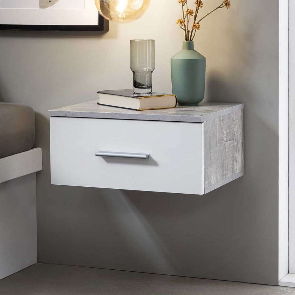 Nachttischchen zum Hängen in Weiß Beton Grau